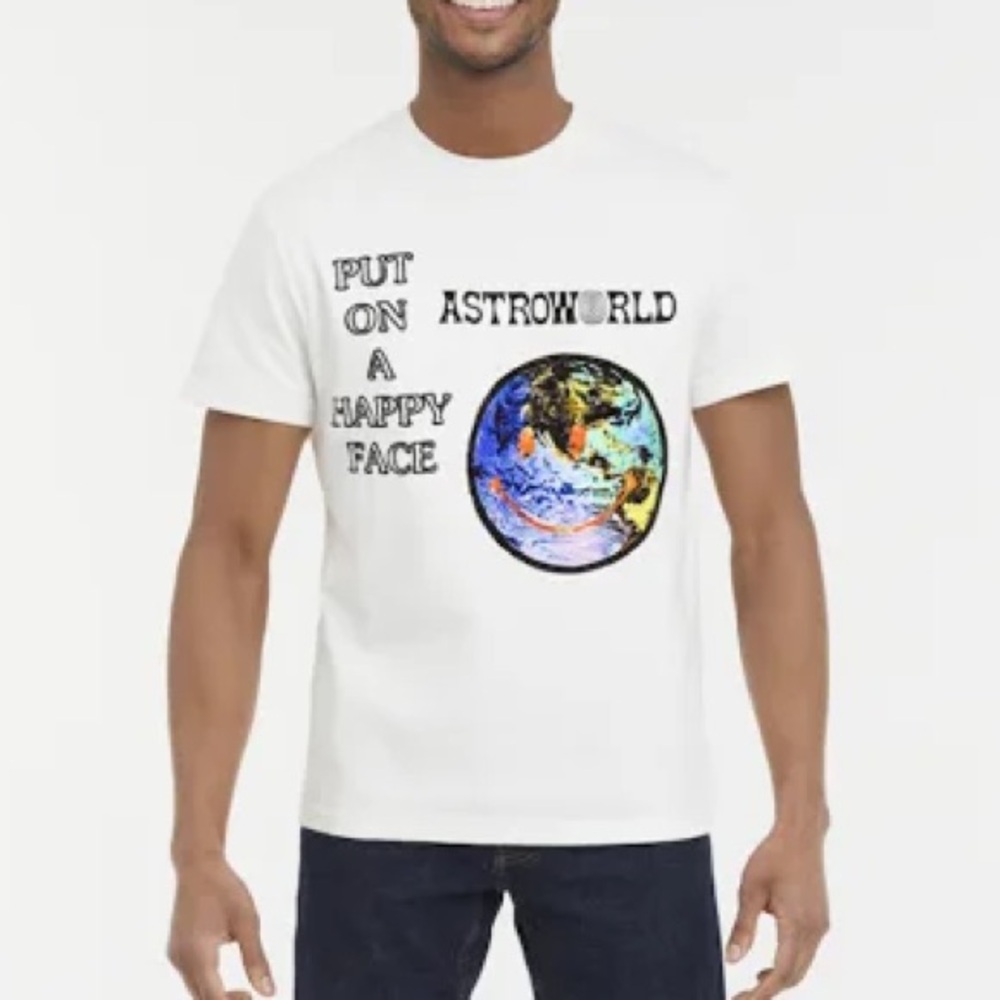 Travis Scott Astroworld Put‎ on A Happy Face Graphic T-Shirt Lollapalooza…